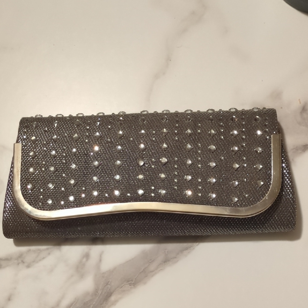 Elegant Silver Clutch with Rhinestone Accents